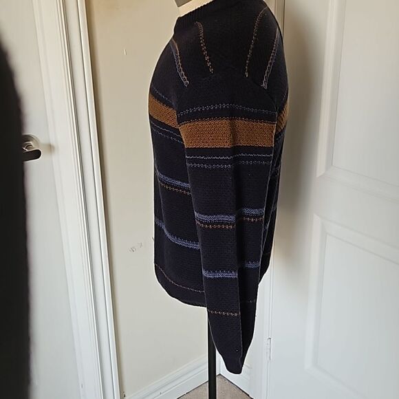 Van Heusen Men's Knitted Long Sleeves Sweater Medium Navy Blue/Brown - Picture 3 of 16